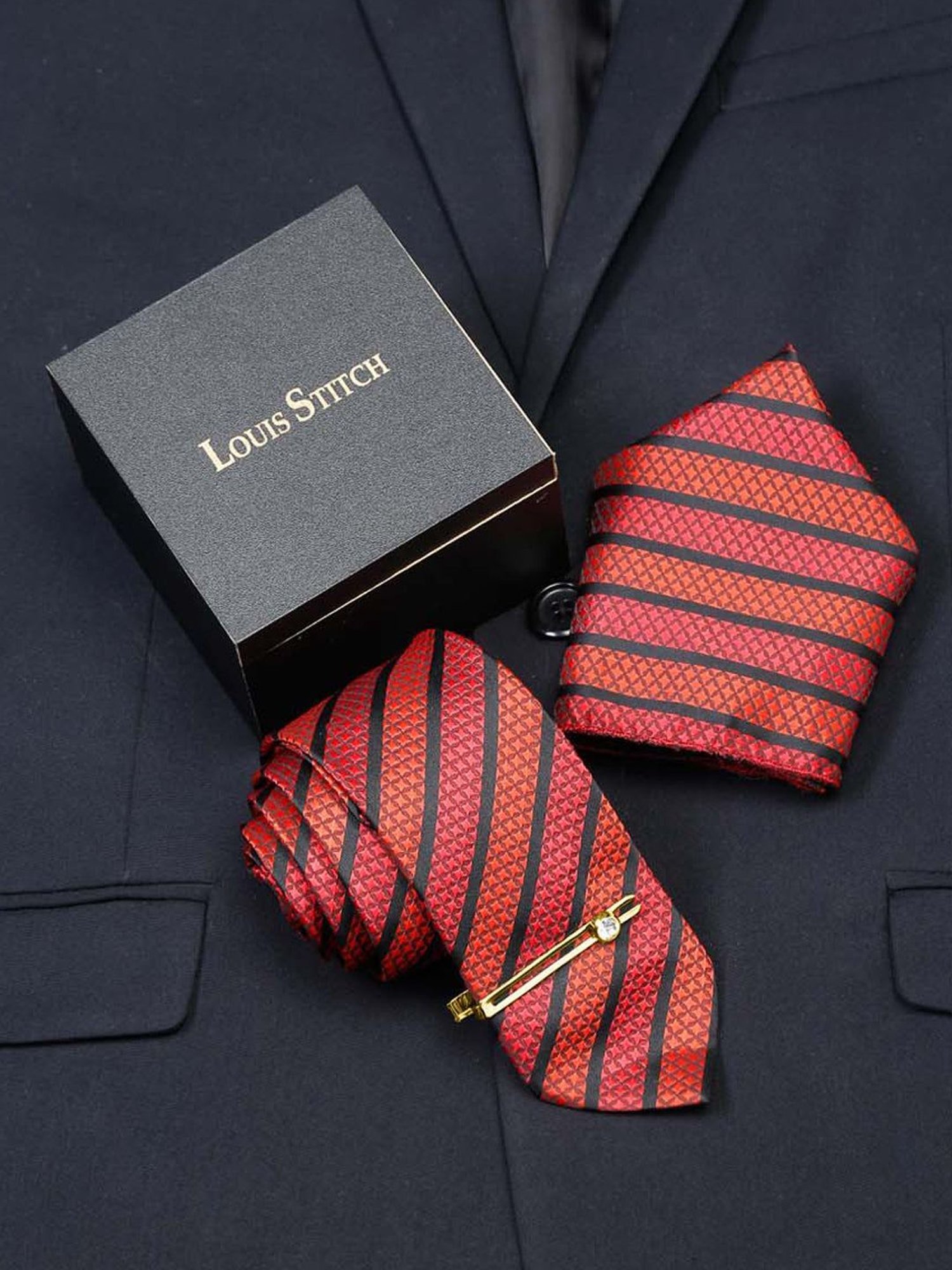 Louis Stitch Red Striped Necktie Gift Set - Set of 3