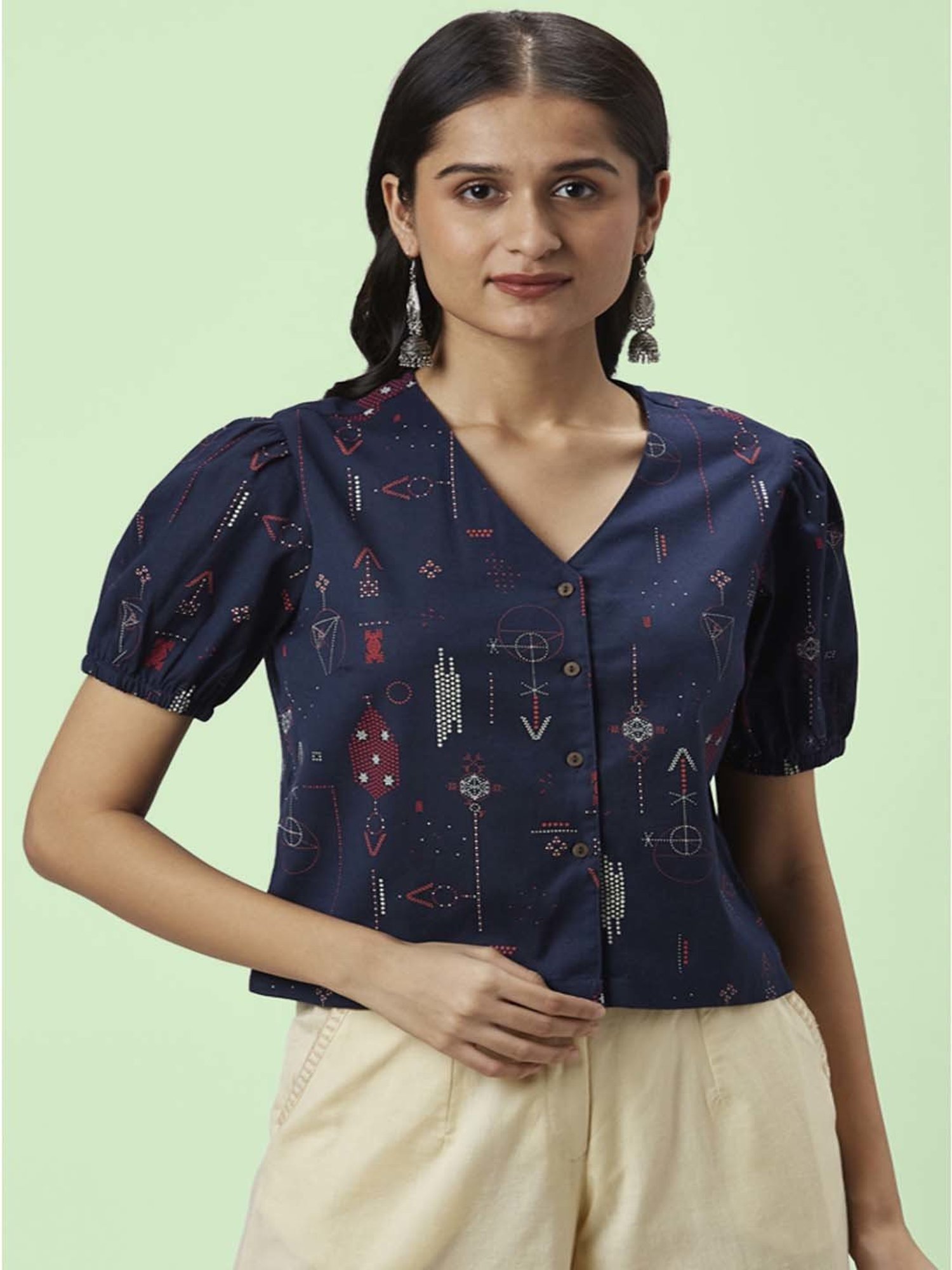 Akkriti by Pantaloons Navy Printed Top