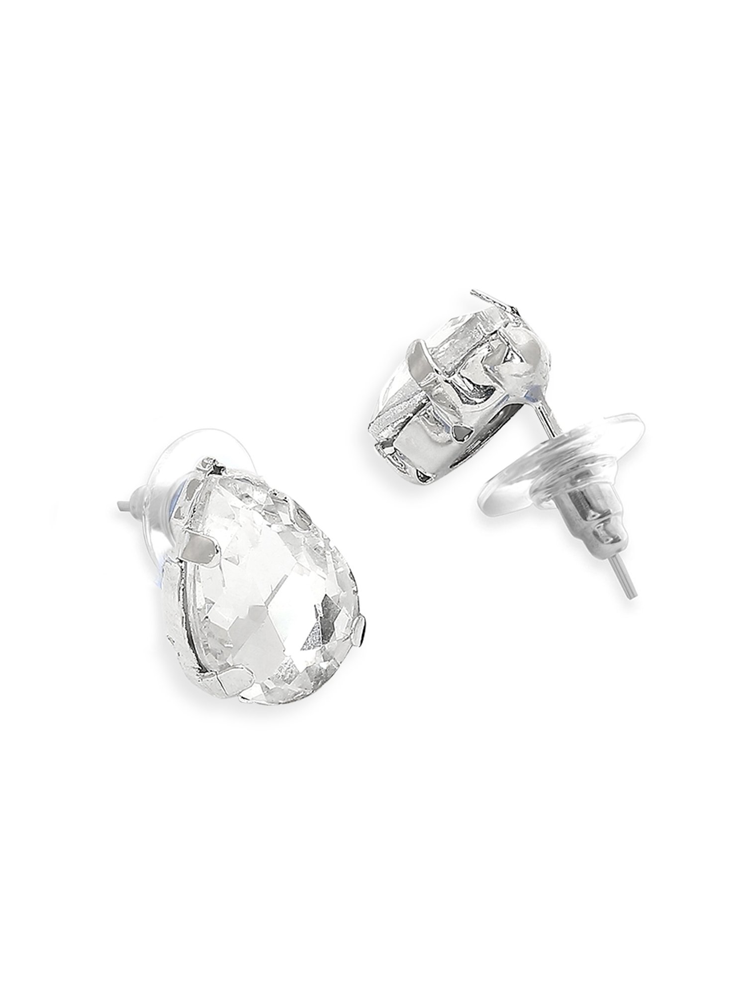 OOMPH Silver Cubic Zirconia Teardrop Statement Pendant Choker Set