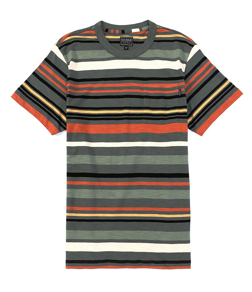 Guess Short-Sleeve Camp Striped Pocket Tee