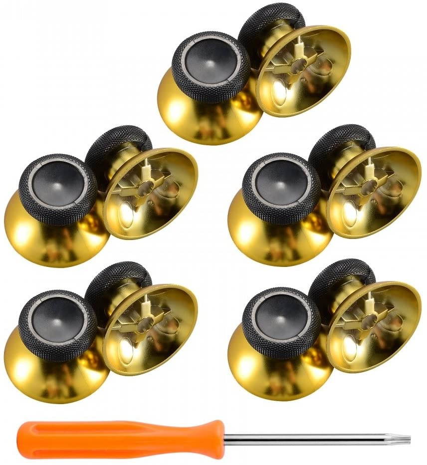 eXtremeRate 10 pcs Rubberized Chrome Thumbsticks Analog Sticks Buttons Replacement Parts for Xbox One Xbox One Elite Xbox One X Xbox One S Controller (Chrome Gold)