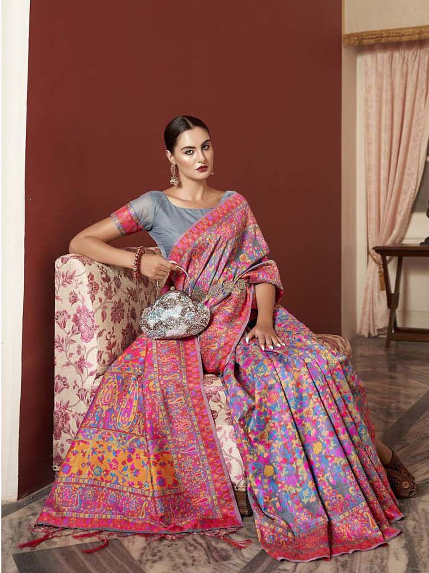 Elora Multicolored Linen Woven Saree With Unstitched Blouse