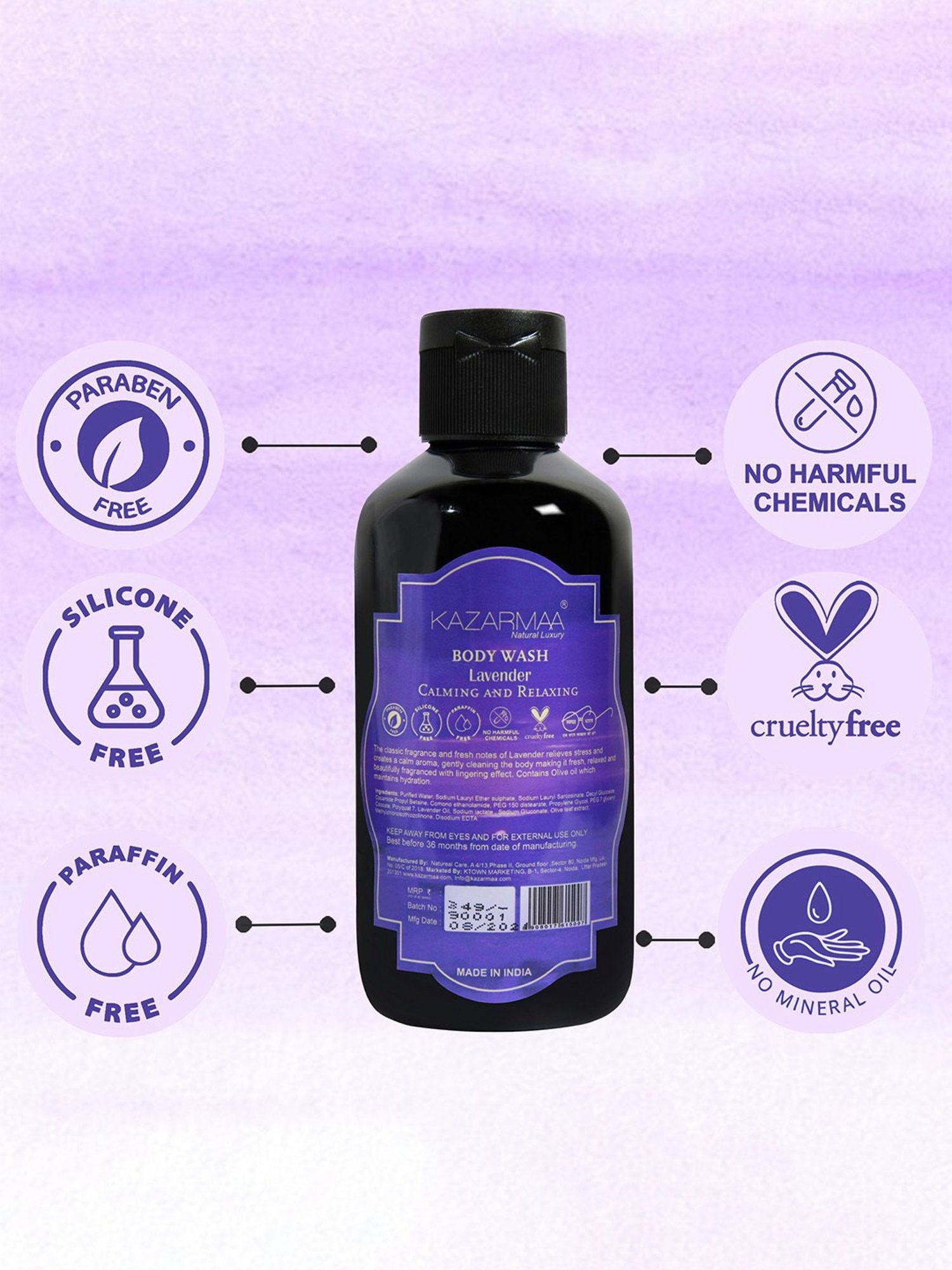 Kazarmaa Calming and Relaxing Lavender Body Wash with Loofah - 200 ml