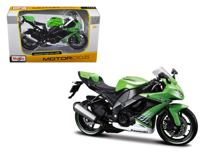 2010 Kawasaki Ninja ZX-10R Green with Plastic Display Stand 1/12 Diecast Motorcycle Model by Maisto