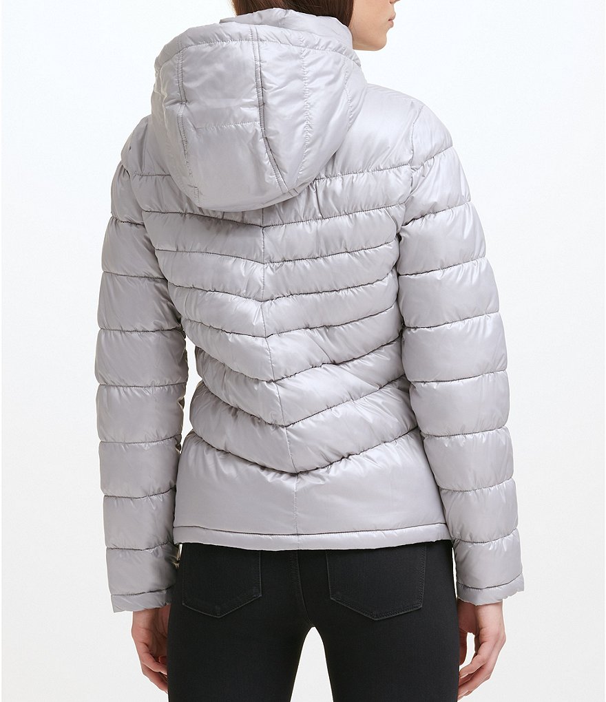 Kenneth Cole New York Water-Resistant Stand Collar Detachable Packable Hood Long Sleeve Quilted Jacket