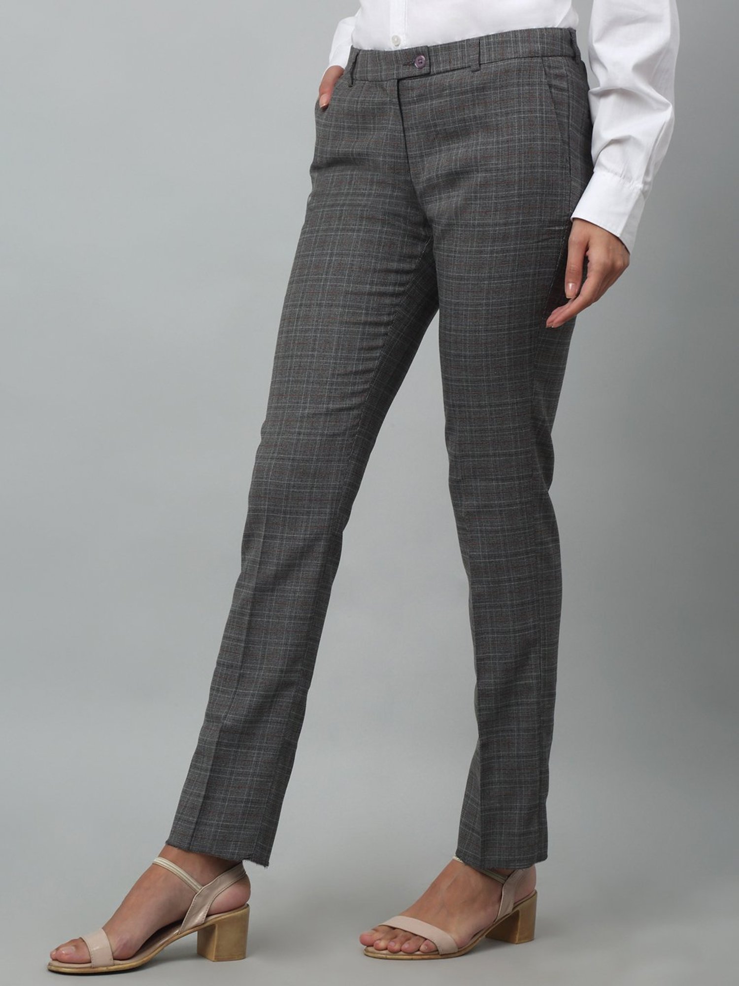 Crozo By Cantabil Black Checks Regular Fit Mid Rise Trousers