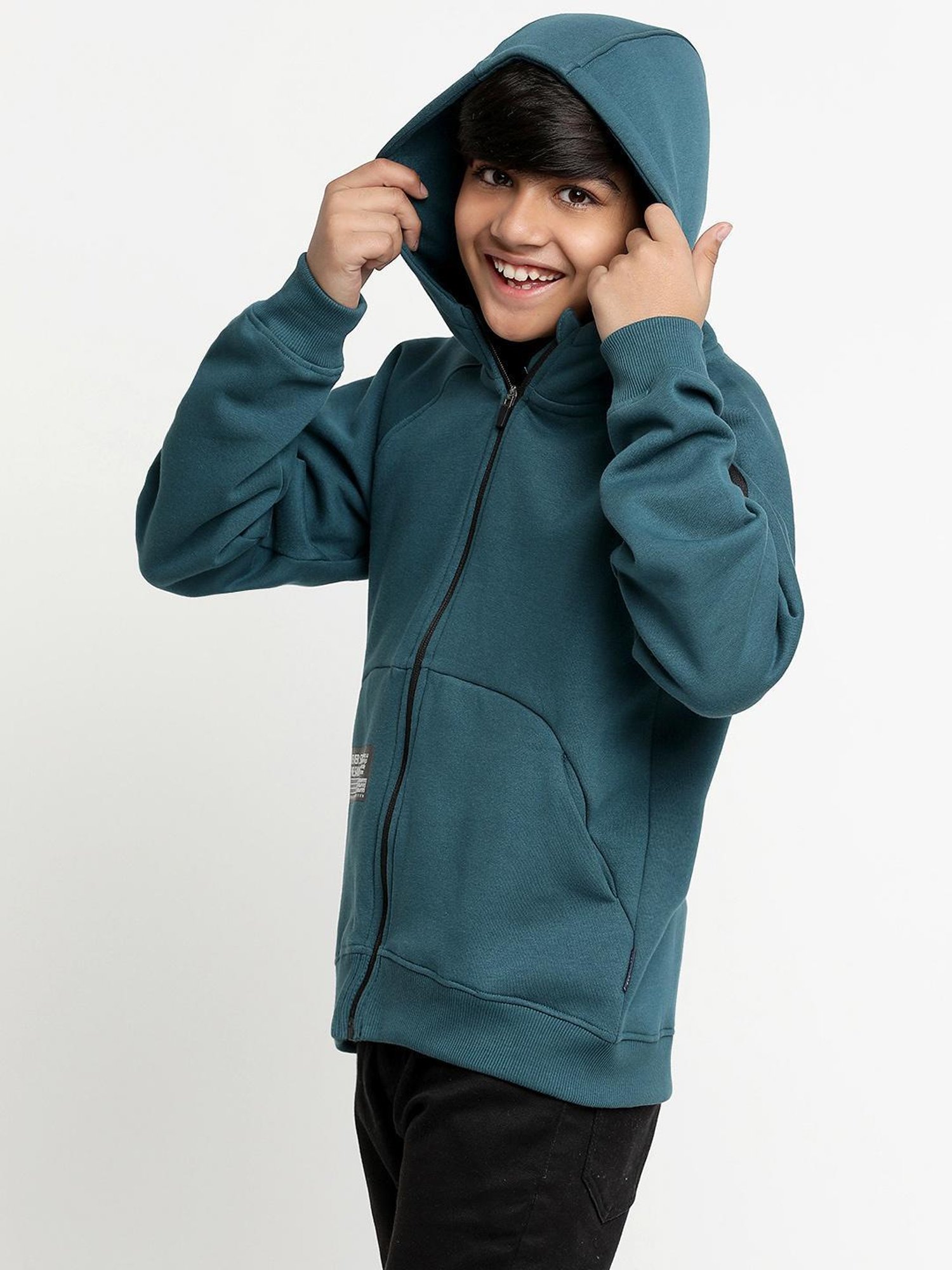 Lil Tomatoes Kids Teal Solid Full Sleeves Sweatshirt