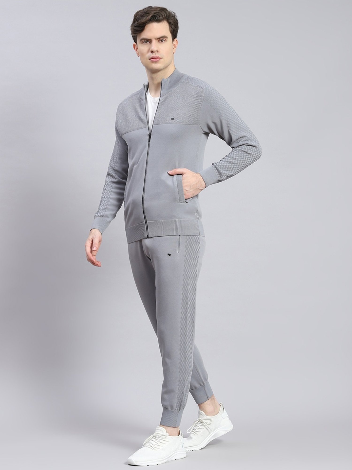 Monte Carlo Grey Regular Fit Self Pattern Tracksuits