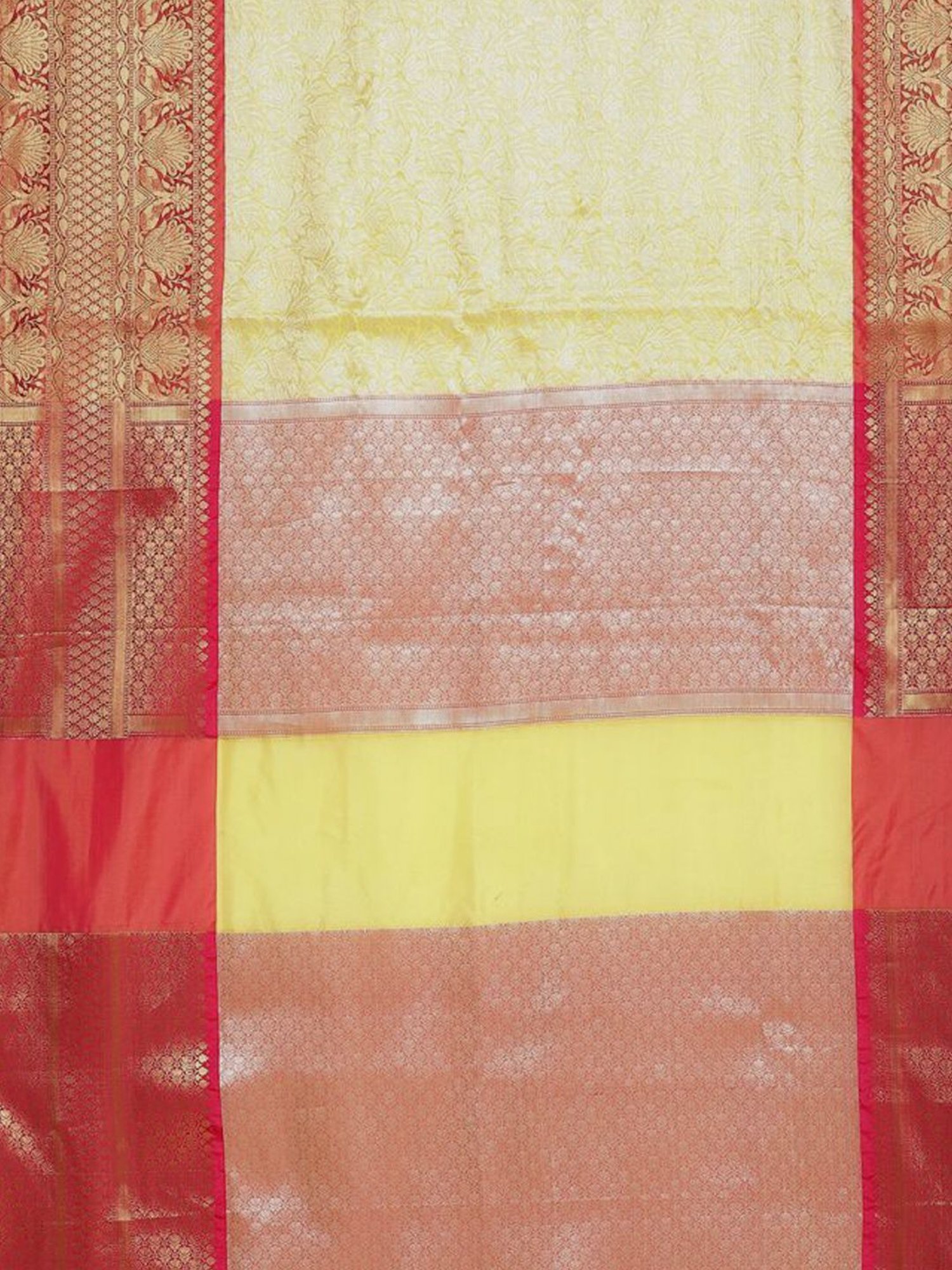 Banarasi Silk Works Yellow & Pink Woven Saree With Unstitched Blouse