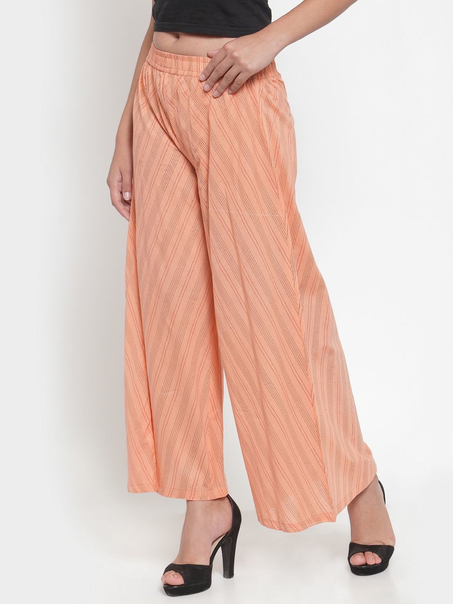 Indibelle Peach Cotton Striped Palazzos