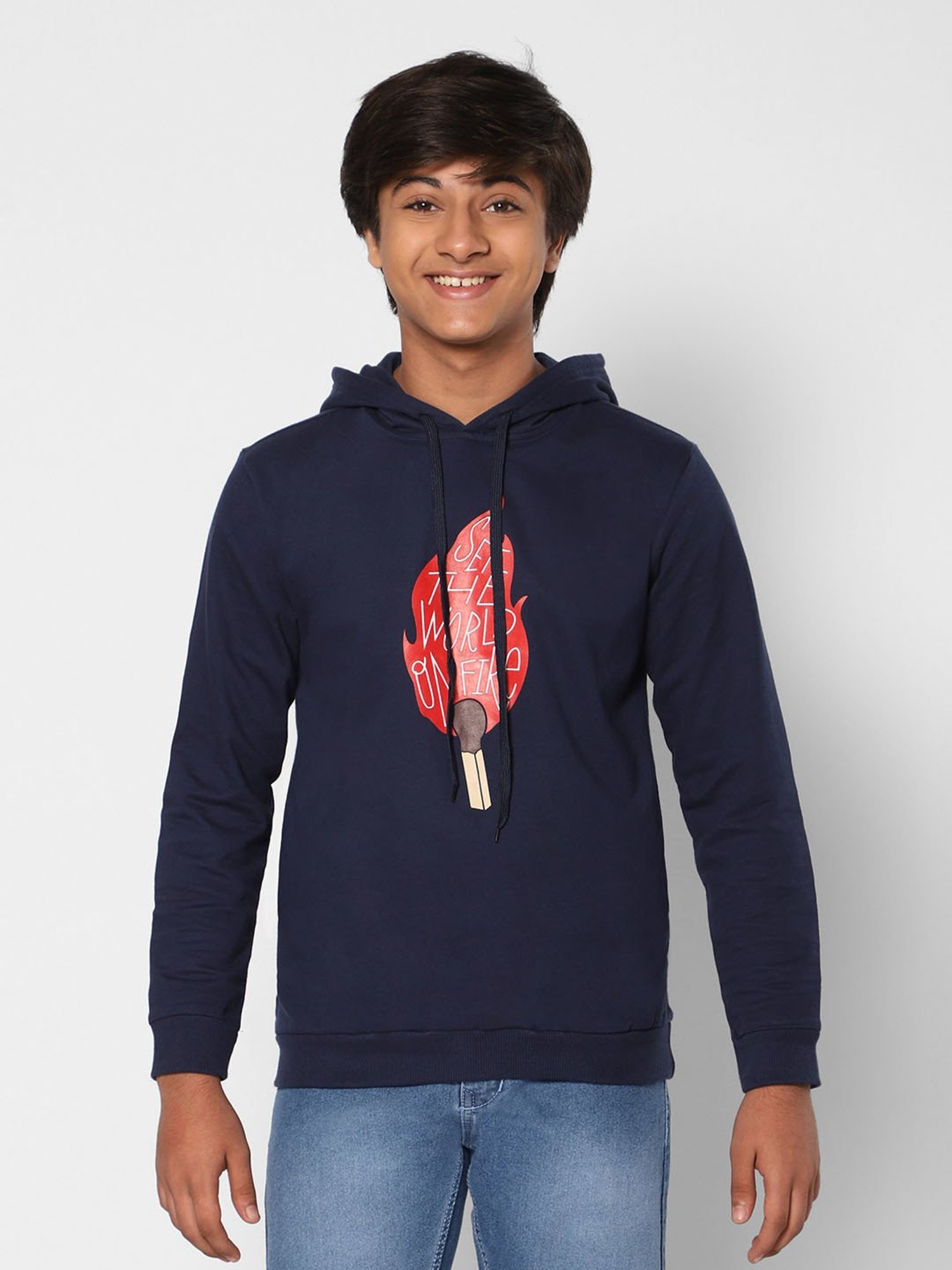 TeenTrums Boys Navy Printed Full Sleeves Sweatshirt