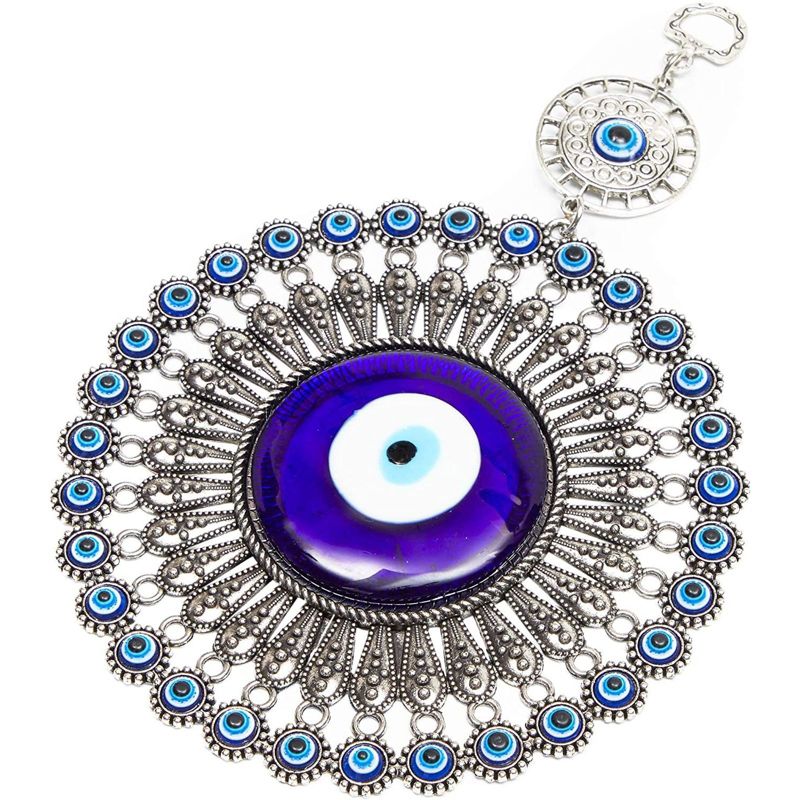 Okuna Outpost Evil Eye Wall Hanging, Turkish Amulet Decoration (Blue Glass, 5 Inches)