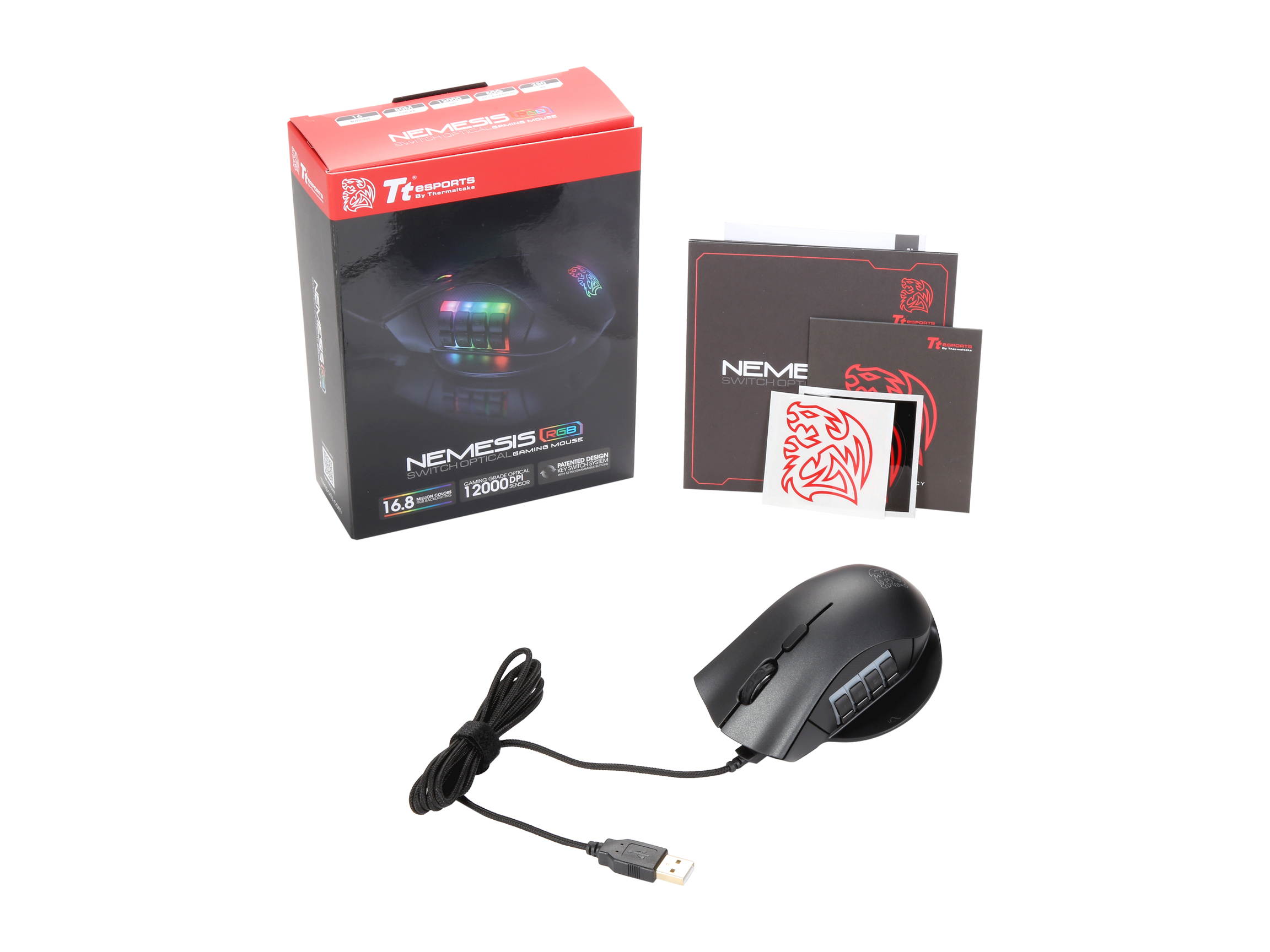 Thermaltake Tt eSPORTS Nemesis Switch MOBA / MMO / RTS Optical RGB Gaming Mouse, MO-NMS-WDOOBK-01