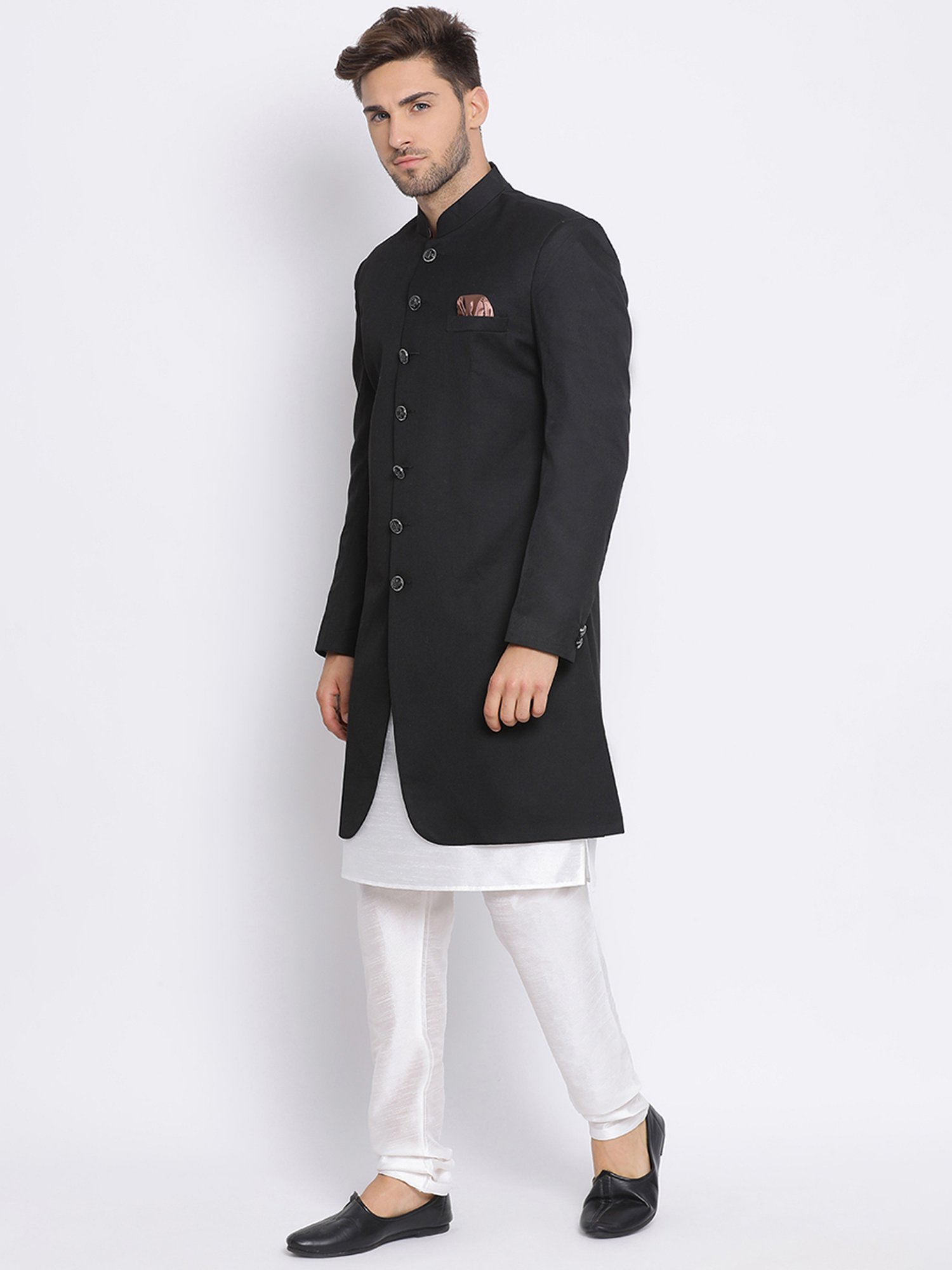 Hangup Plus Black & White Regular Fit Sherwani Set