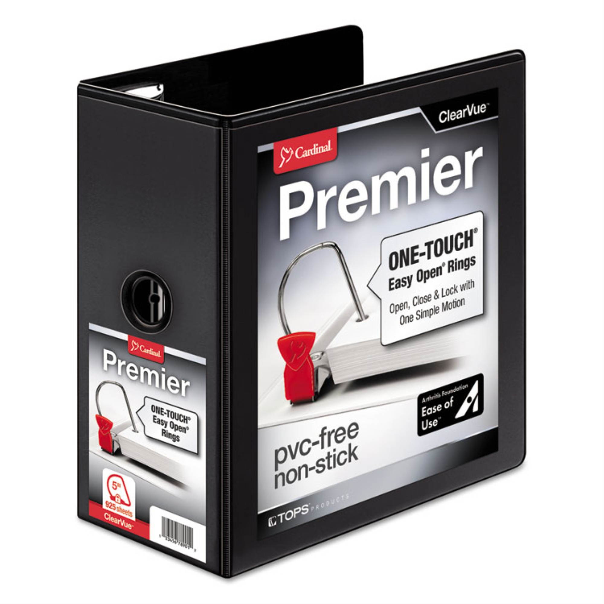 Cardinal Premier Easy Open ClearVue&bdquo;&cent; Locking Slant-D Ring Binder ,BNDR,EZOPN,D,CV,5"BK