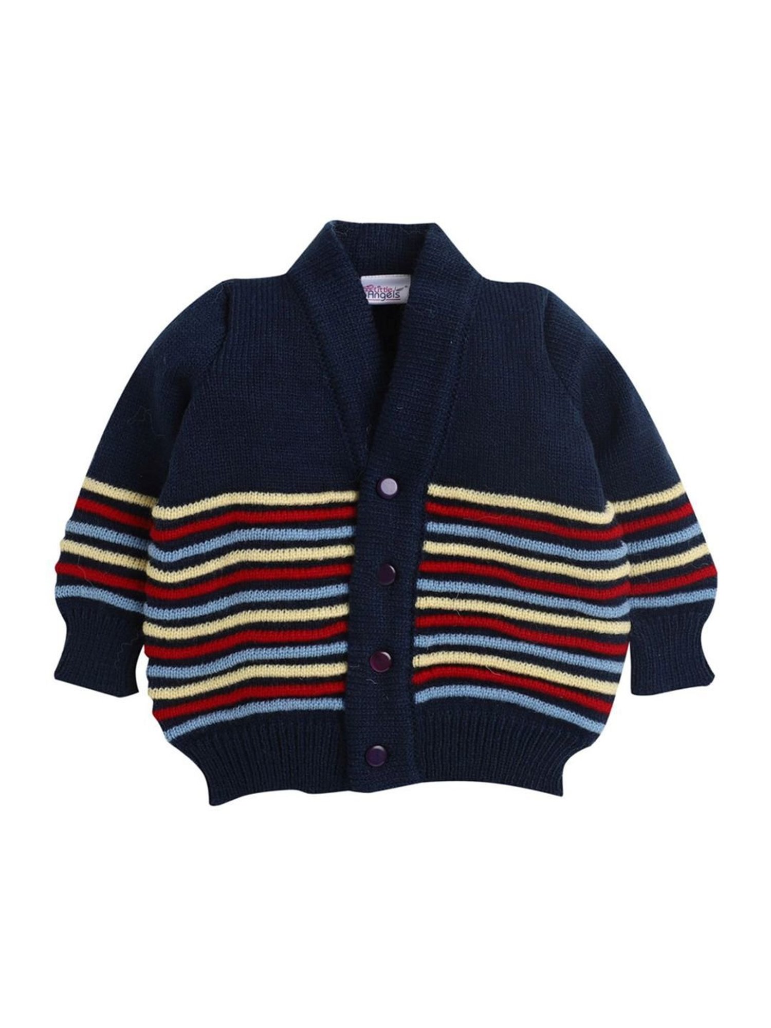 Little Angels Kids Navy & Red Striped Full Sleeves Sweater Set