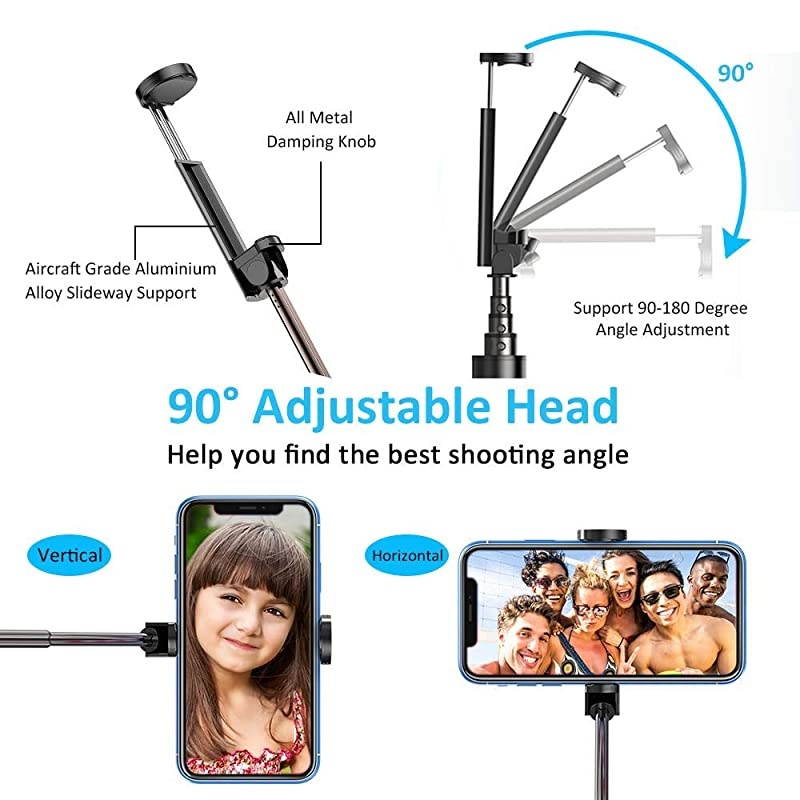 Selfie Stick Bluetooth, Lightweight Aluminum All in One Extendable Selfie Sticks Compact Design, Compatible with iPhone 12 Pro Max/12 Pro/12/11 Pro Max/11 Pro/11/XS Max, Galaxy S20, More