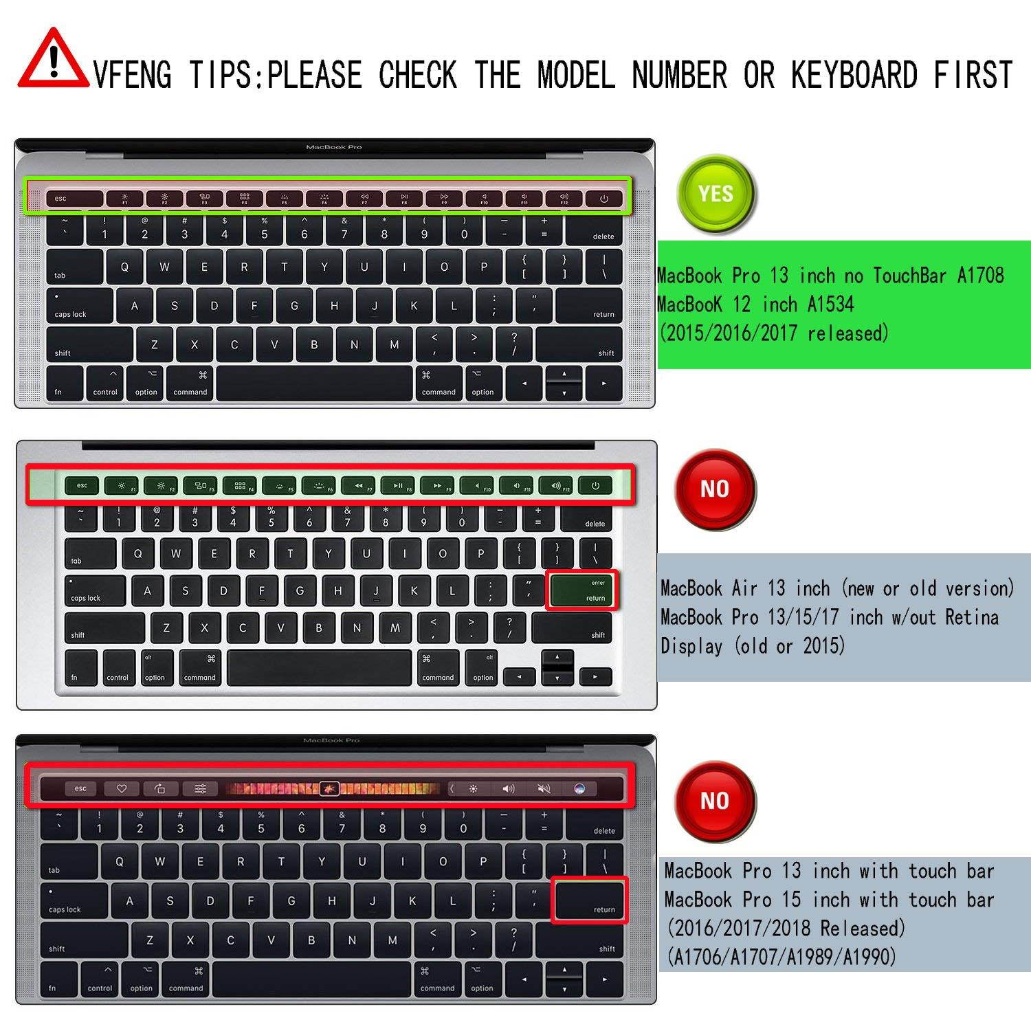 Premium MacBook Keyboard Cover,Ultra Thin Keyboard Skins for New Pro 13 inch without Touch Bar A1708 and MacBook Pro Retina 12 inch-Black(US version)