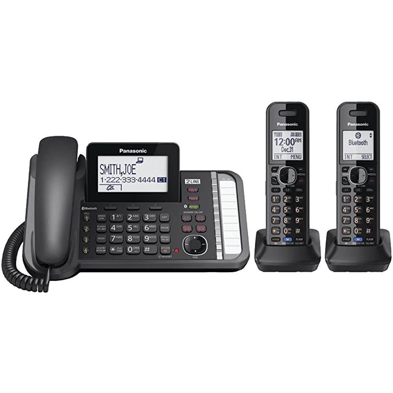 2-Line Corded/Cordless Phone System with 2 Handsets - Answering Machine, Link2Cell, 3-Way Conference, Call Block, Long Range DECT 6.0, Bluetooth - KX-TG9582B (Black)