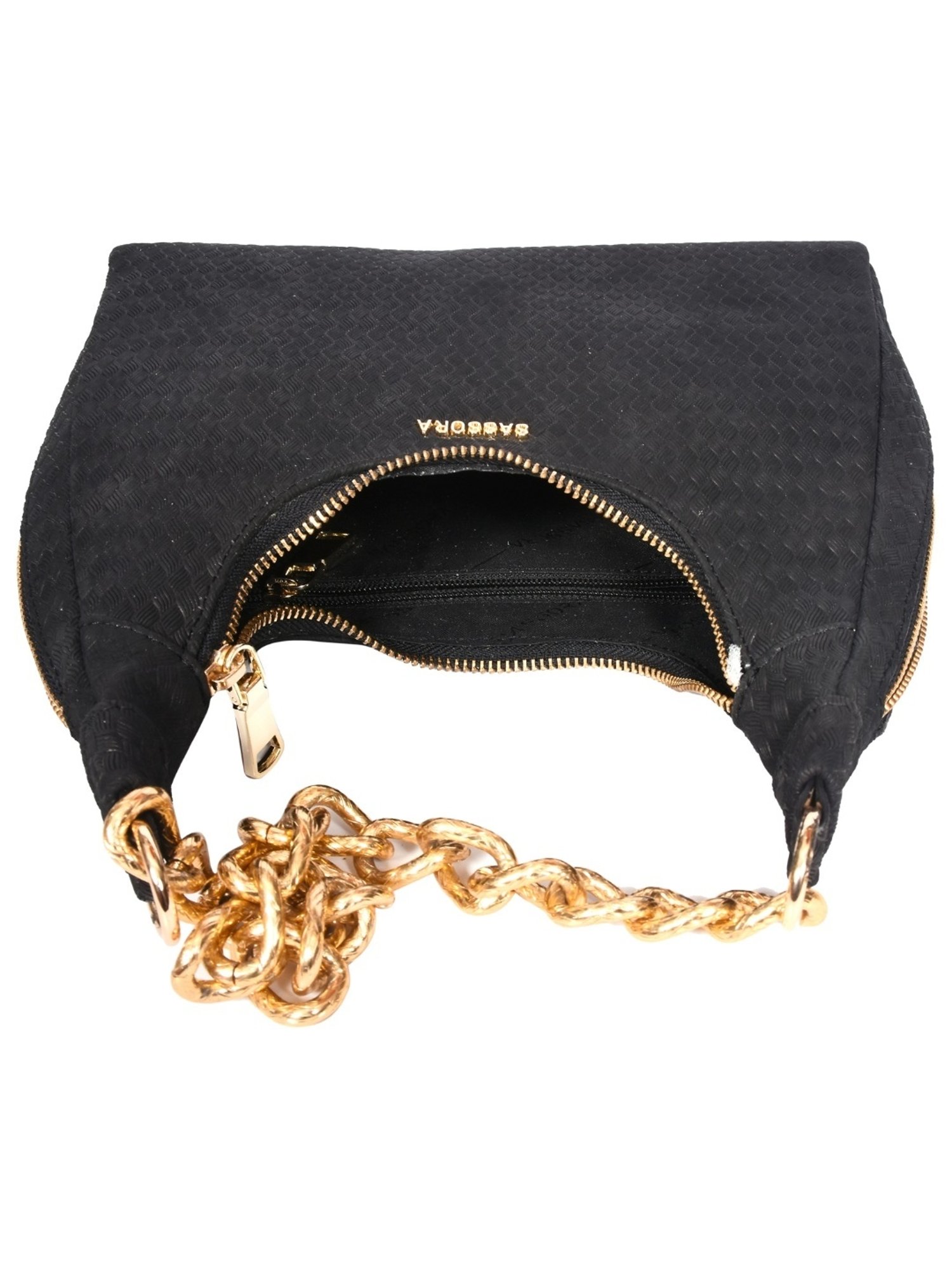 SASSORA MEI Black Leather Textured Small Hobo Bag