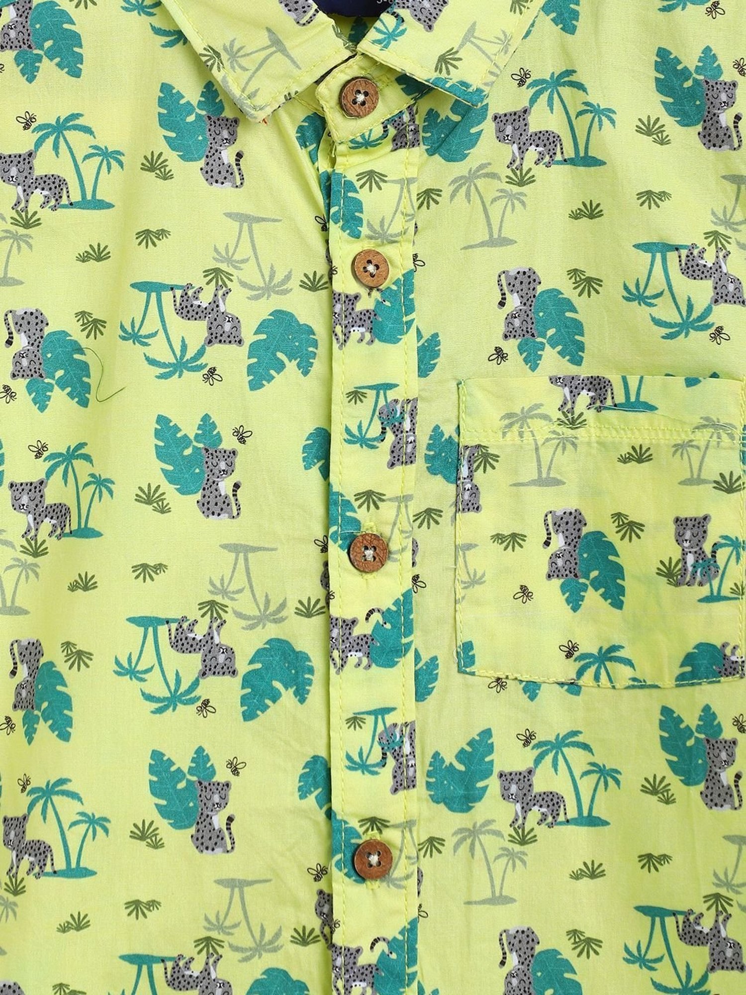 Tales & Stories Kids Lemon Green & Blue Cotton Printed Shirt