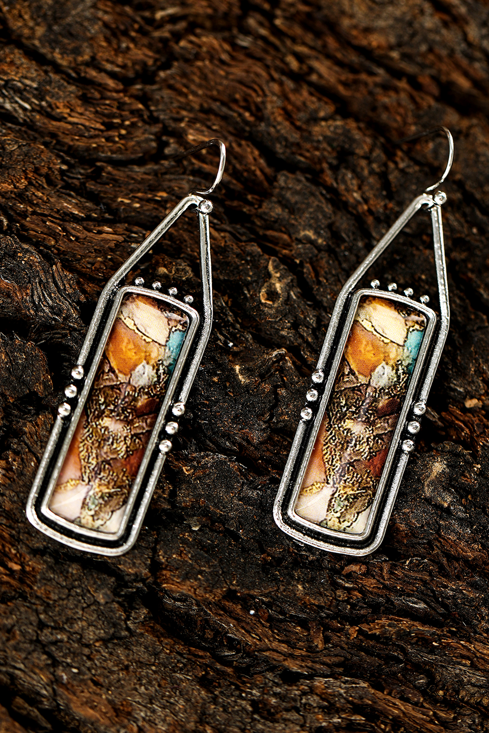 Khaki Hollow Out Wooden Chip Round Drop Earrings