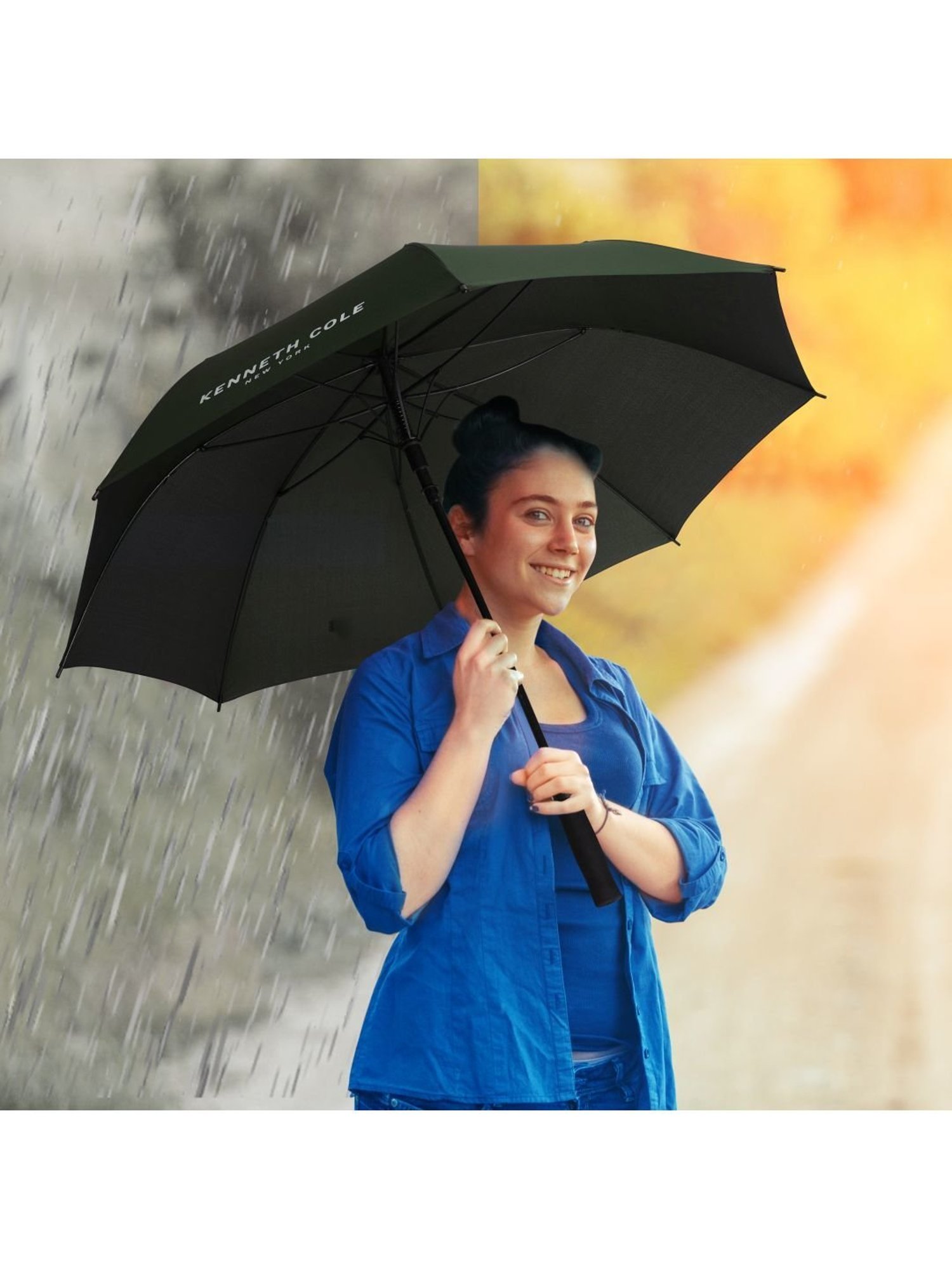 Kenneth Cole New York Automatic Golf UV & Rain Protection Green Umbrella