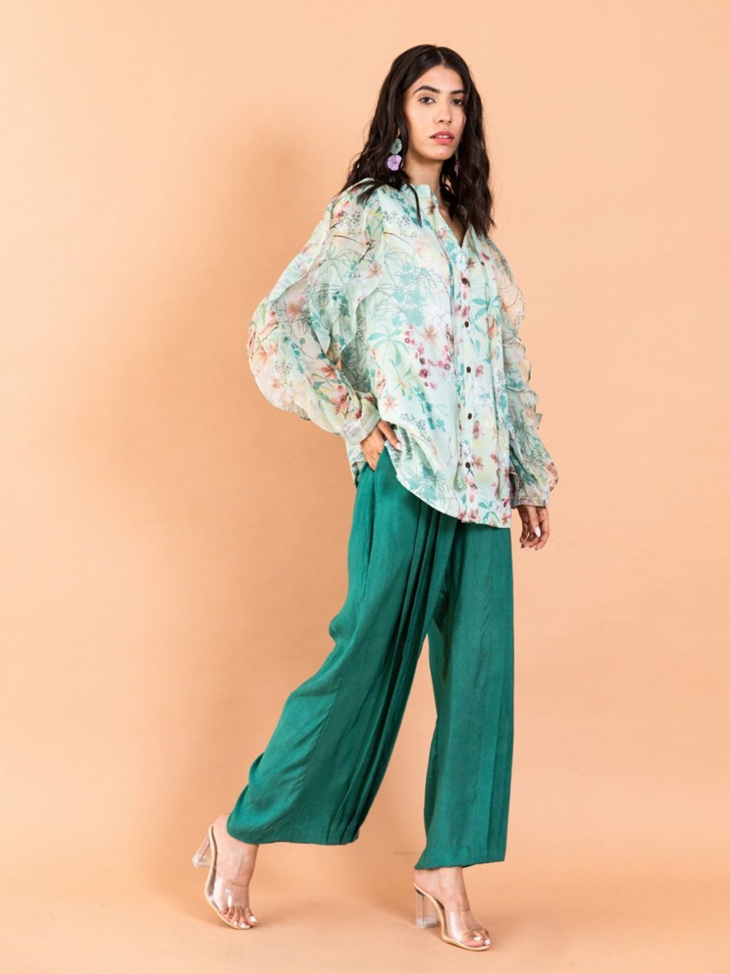 Aroop Shop India Pistachio Green Antheia Amberlyn Shirt with Pant