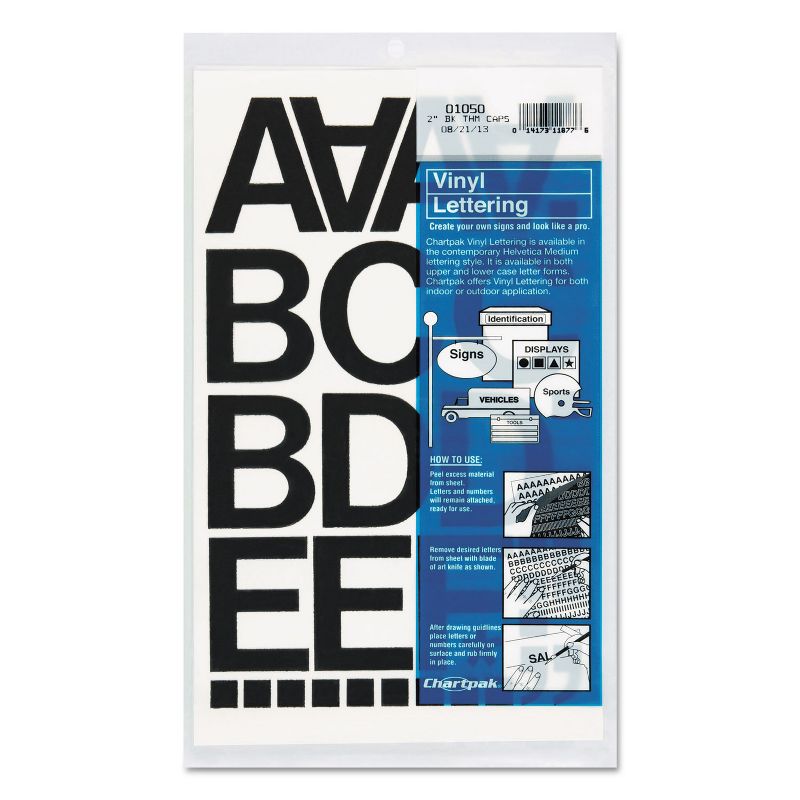 Chartpak Press-On Vinyl Letters & Numbers Self Adhesive Black 2"h 77/Pack 01050