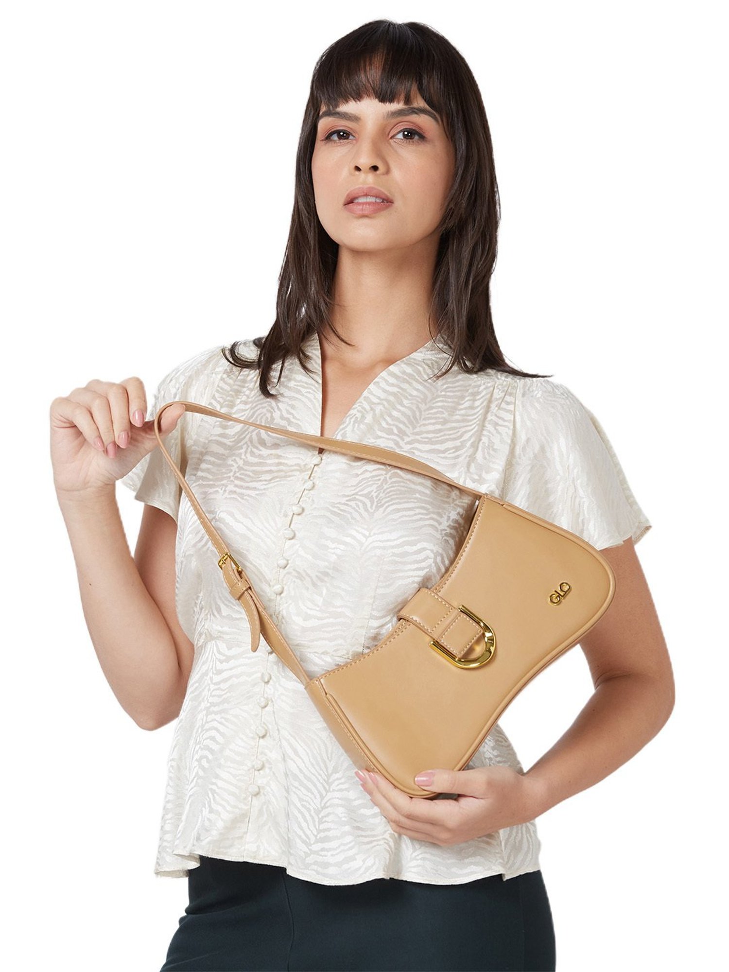 Globus Women Khaki Solid Vegan Leather Handheld Bag