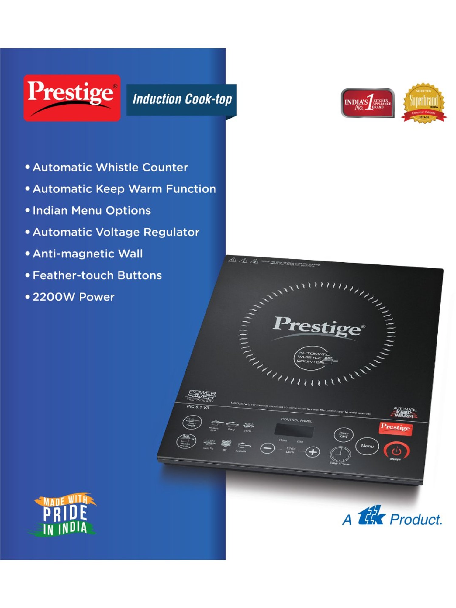 Prestige PIC 16.0 Plus 1900W Induction Cooktop (Black)