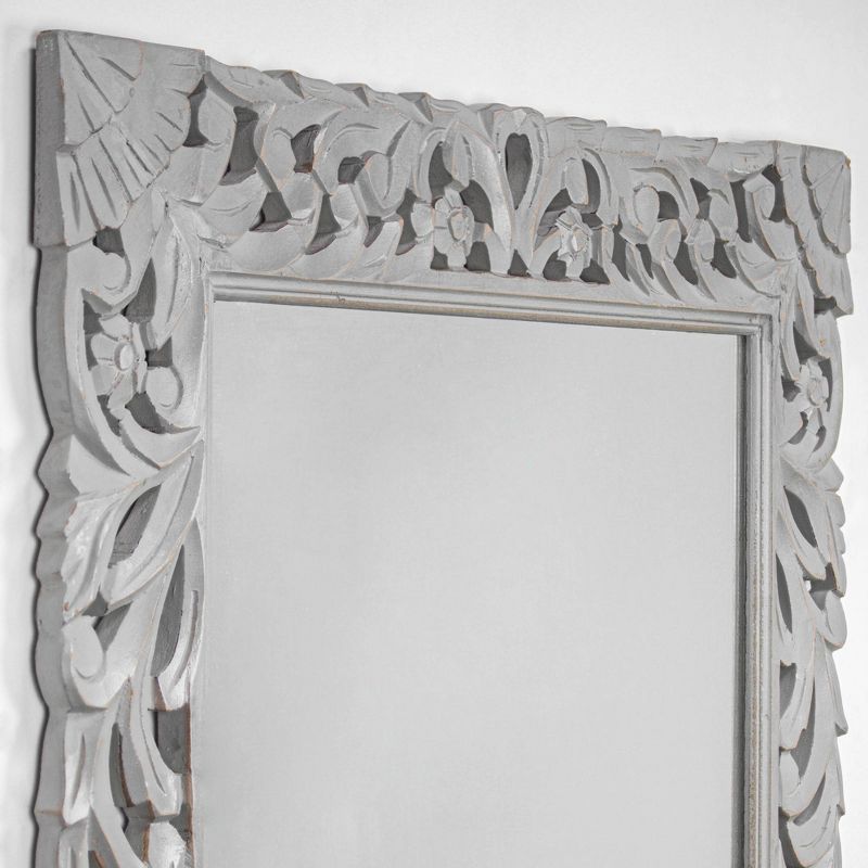 Hand Carved Wood Medallion Accent Mirror Gray - Crystal Art Gallery