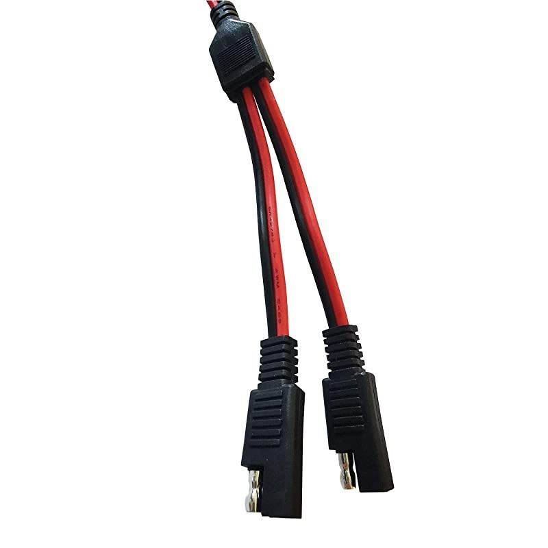 SAE Y Splitter 1 to 2 SAE Extension Cable,SAE 2 Pin Quick Connect Disconnect Plug 14AWG DC Power Automotive Connector Cable-11.8inch/30cm