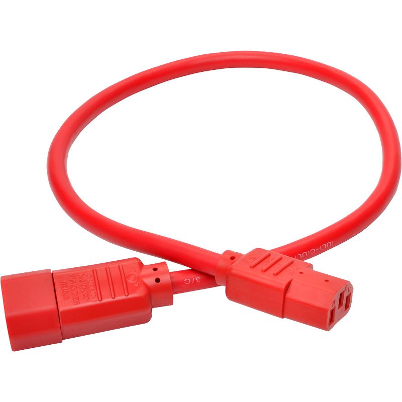 Tripp Lite 2ft Heavy Duty Power Extension Cord 15A 14 AWG C14 to C13 Red 2' - For Computer, Scanner, Printer, Monitor, Power Supply, Workstation