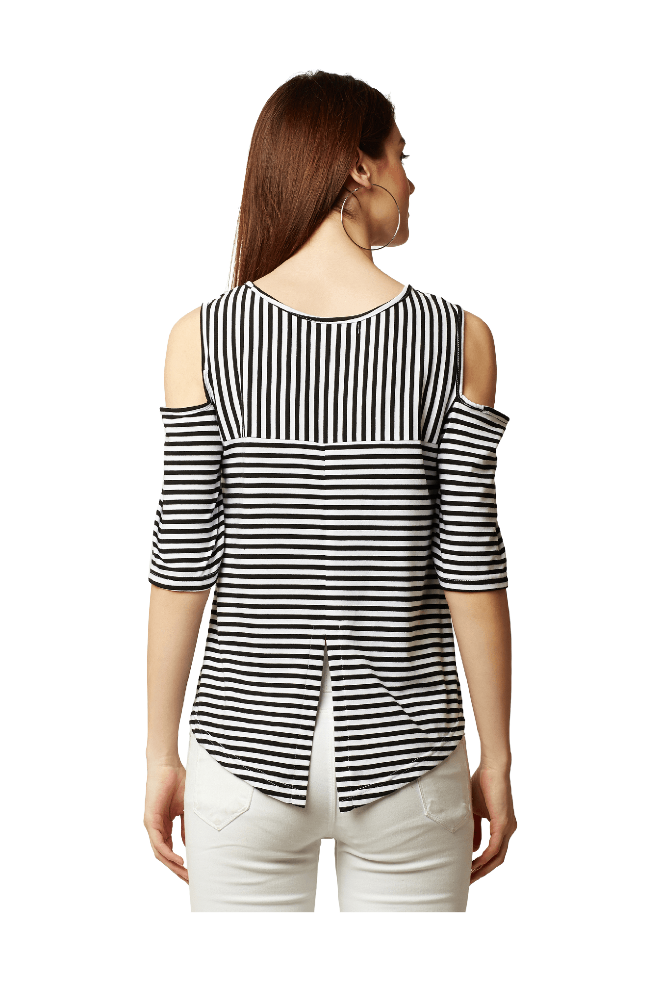 Miss Chase White & Black Striped Cotton Top