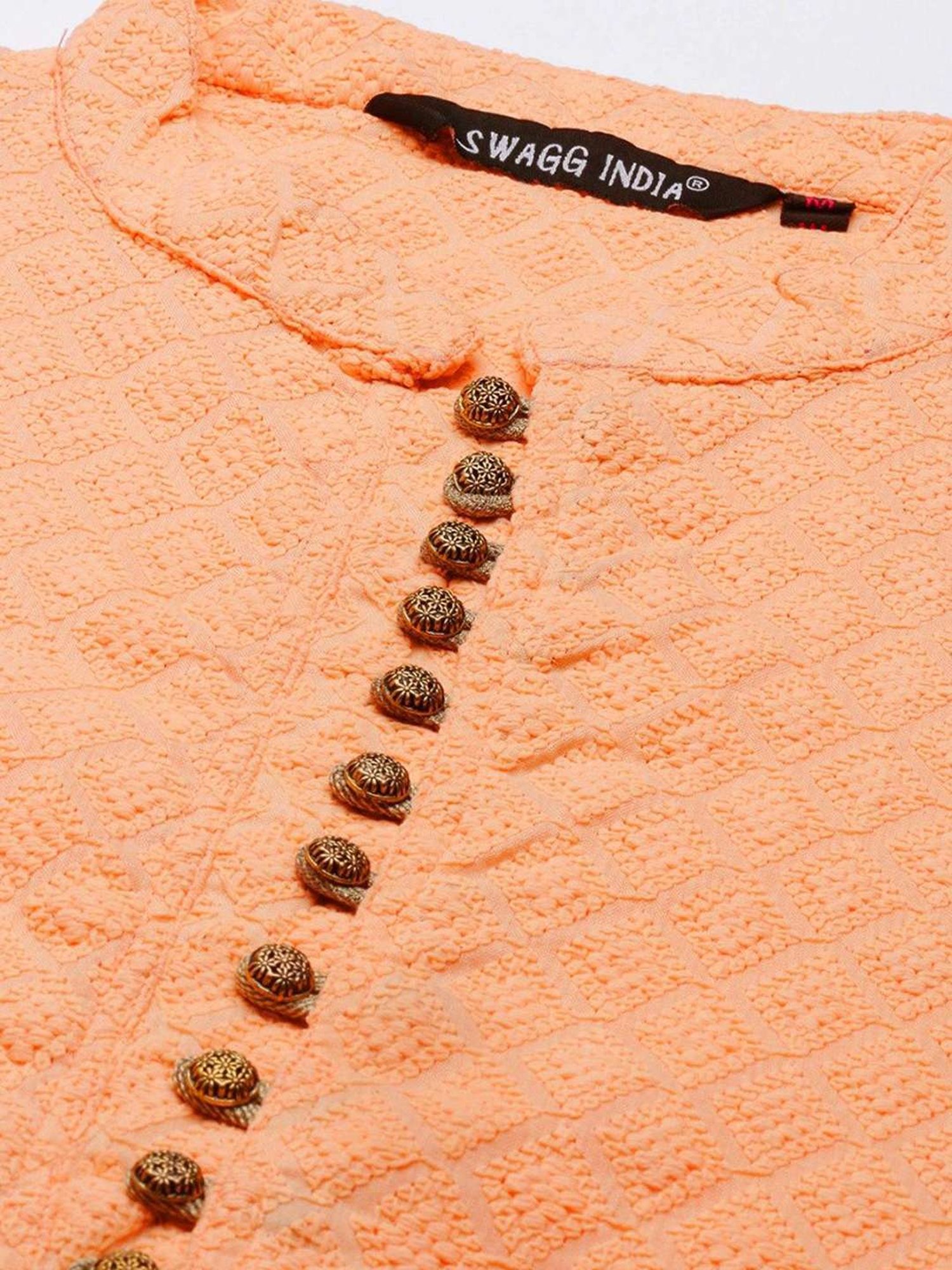 SWAGG INDIA Peach Cotton Regular Fit Embroidered Kurta