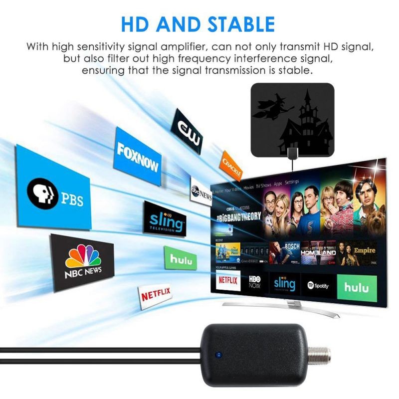 1180 Mile Digital HDTV Antenna Indoor 4K High Definition DVB-T2 Freeview TV Signal Amplifier For Halloween Christmas