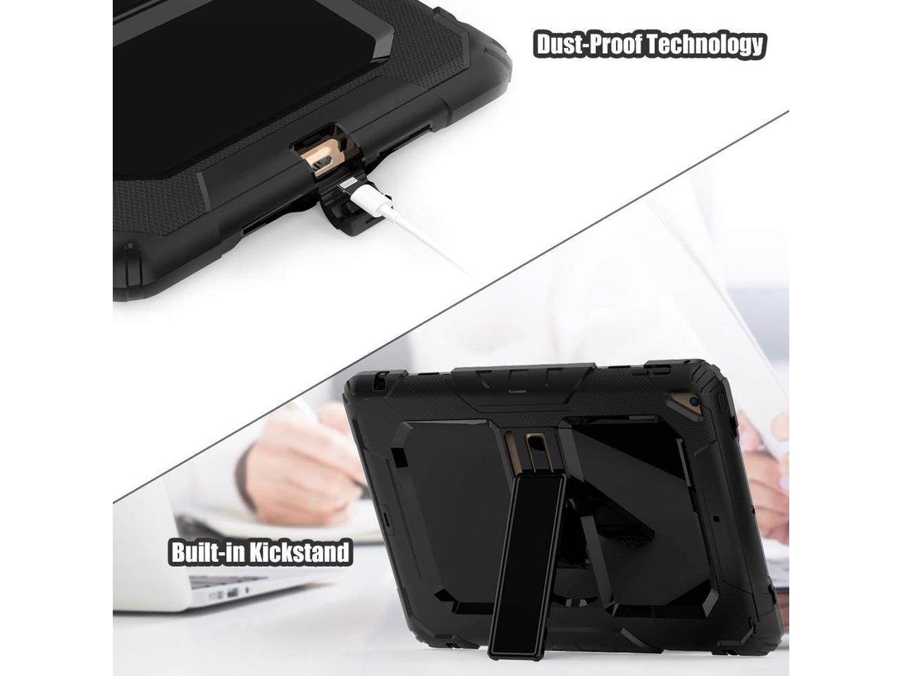 iPad 9.7 Case iPad Air 2 Cover Heavy Duty Rugged Shockproof Silicone Protective Case With Stand & Shoulder Strap For Apple iPad Air 2 / iPad Pro 9.7 / iPad 9.7 2017 2018 iPad 5th / 6th Generation