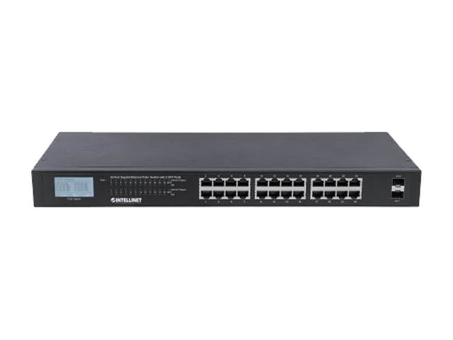 Intellinet Network Solutions 24-Port Gigabit Ethernet PoE+ Switch with 2 SFP Ports and LCD Screen (561242)