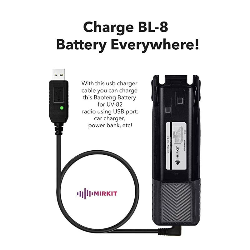 Baofeng Battery BL8 3800mAh with Baofeng USB Charger Cable Compatible with Baofeng UV82HP UV 82 MK35 UV 82HP UV 82C Baofeng UV82 Battery and UV82 Charger by  Radio USA Warranty