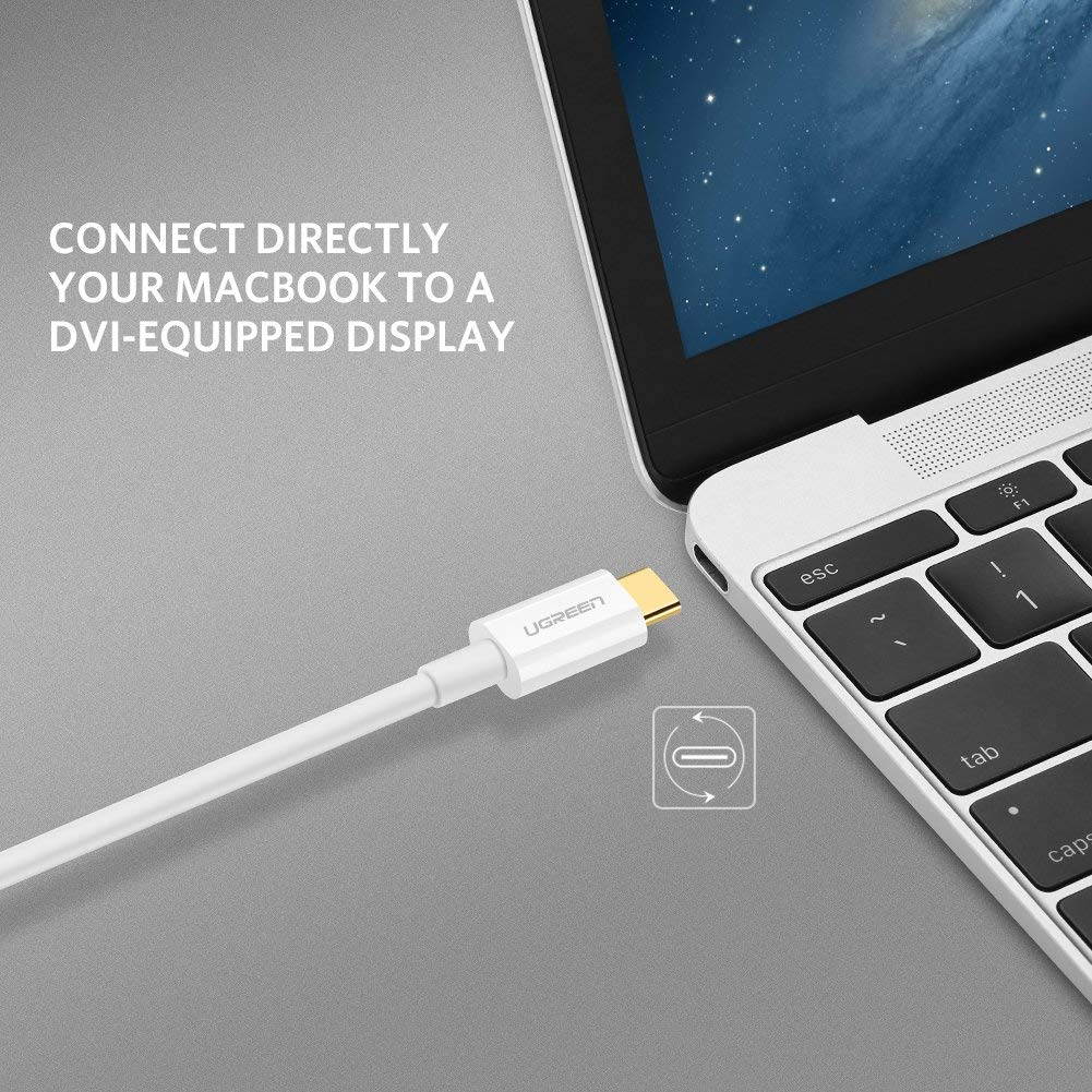 UGREEN USB C to DVI Cable, USB Type C to DVI D 24+1 Adapter Cable with 1080P FHD Thunderbolt 3 Compatible for Apple MacBook Pro, Samsung S9 S8 Plus Note 8, LG G5 G6, HTC 10, Nexus 5X 6P, Google Pixel