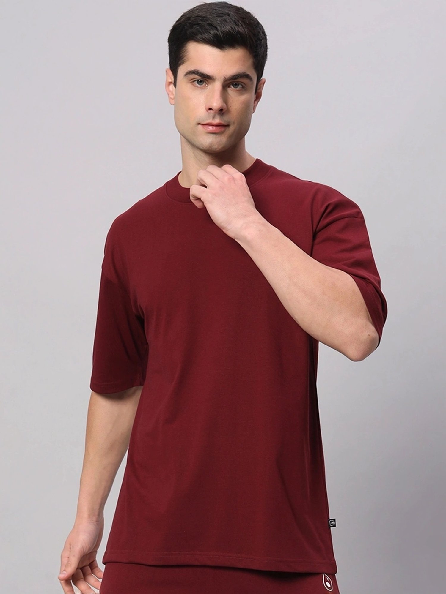Griffel Maroon Cotton Loose Fit T-Shirt