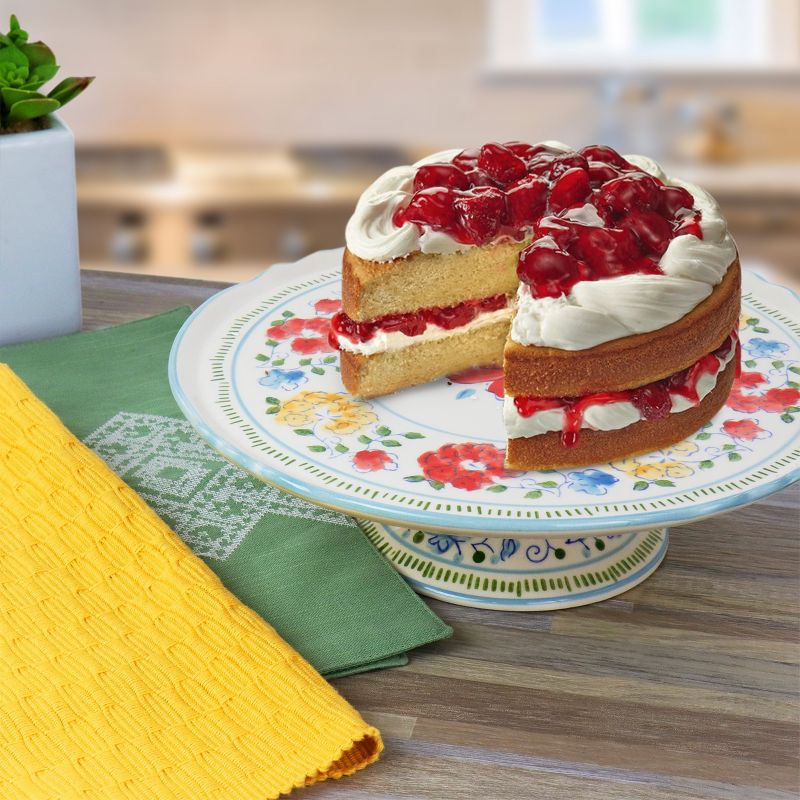 Gibson Elite Anaya 12 Inch Hand Painted Stoneware Cake Stand