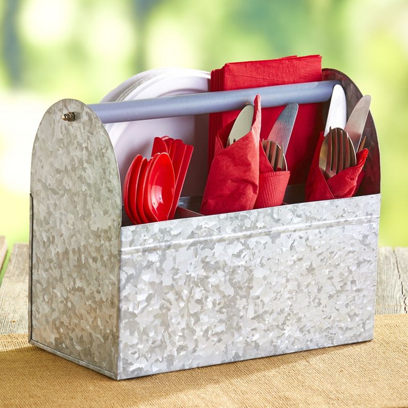 Lakeside Galvanized Utensil Holder - Metal Caddy for Knives, Forks, Spoons, or Bathroom Accessories