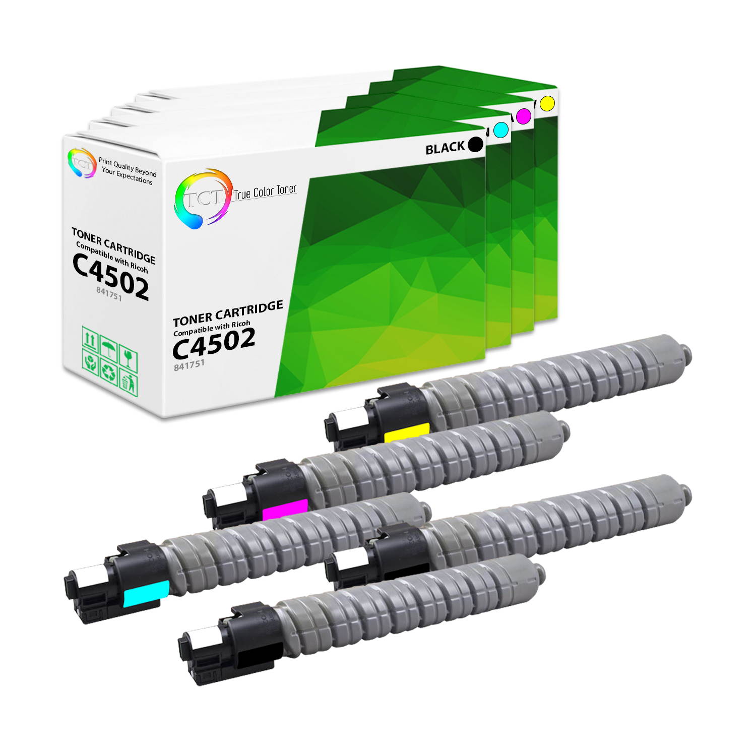 TCT Premium Compatible Toner Cartridge Replacement for Ricoh Aficio MP C4502 MP C5502 Printers (Black 841751, Cyan 841754, Magenta 841753, Yellow 841752)- 5 Pack