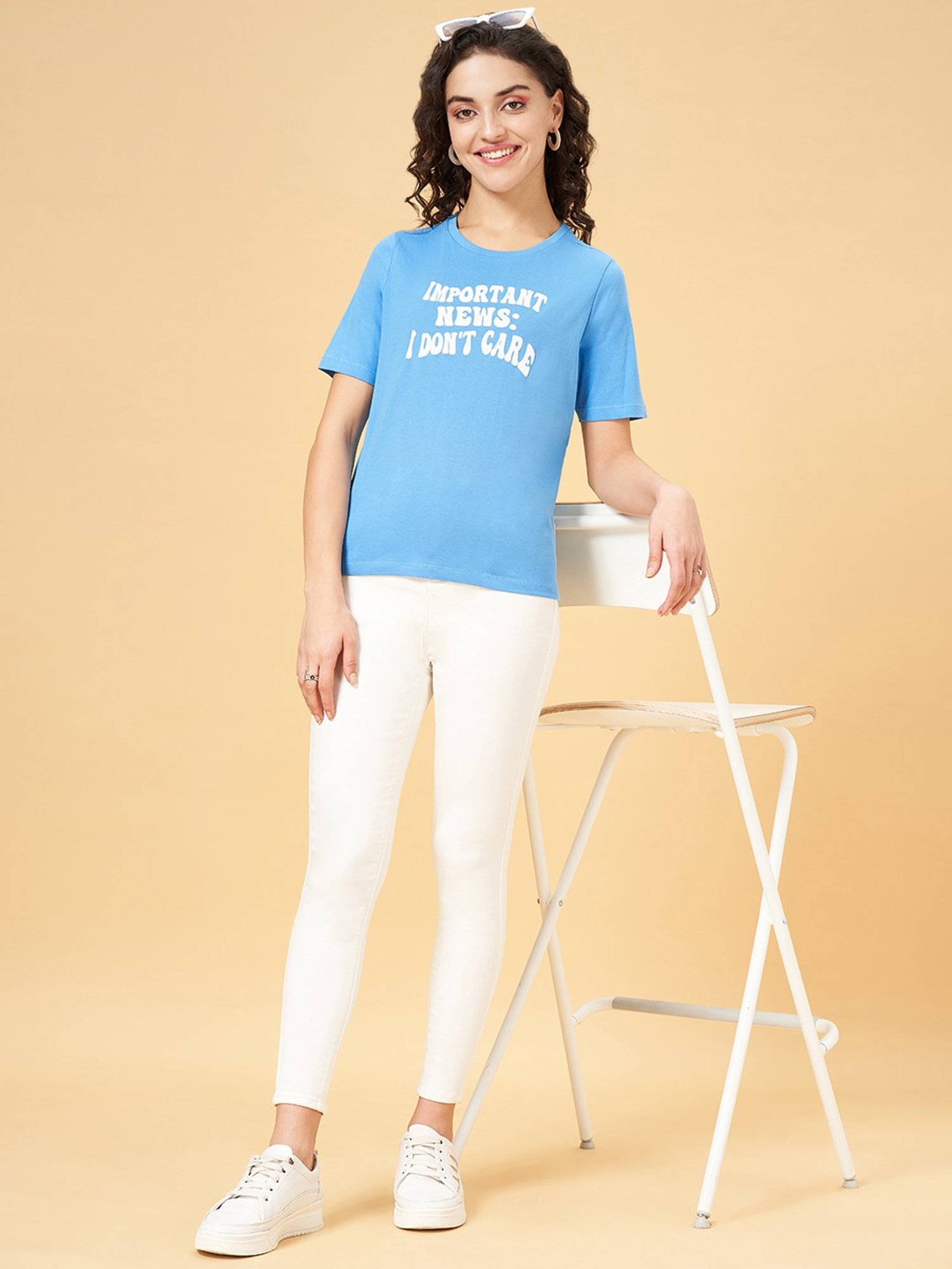 People by Pantaloons Blue Printed T-Shirt