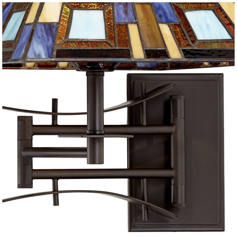 Robert Louis Tiffany Swing Arm Wall Lamp Plug-In Light Fixture Jewel Tone Stained Glass for Bedroom Bedside Living Room Reading