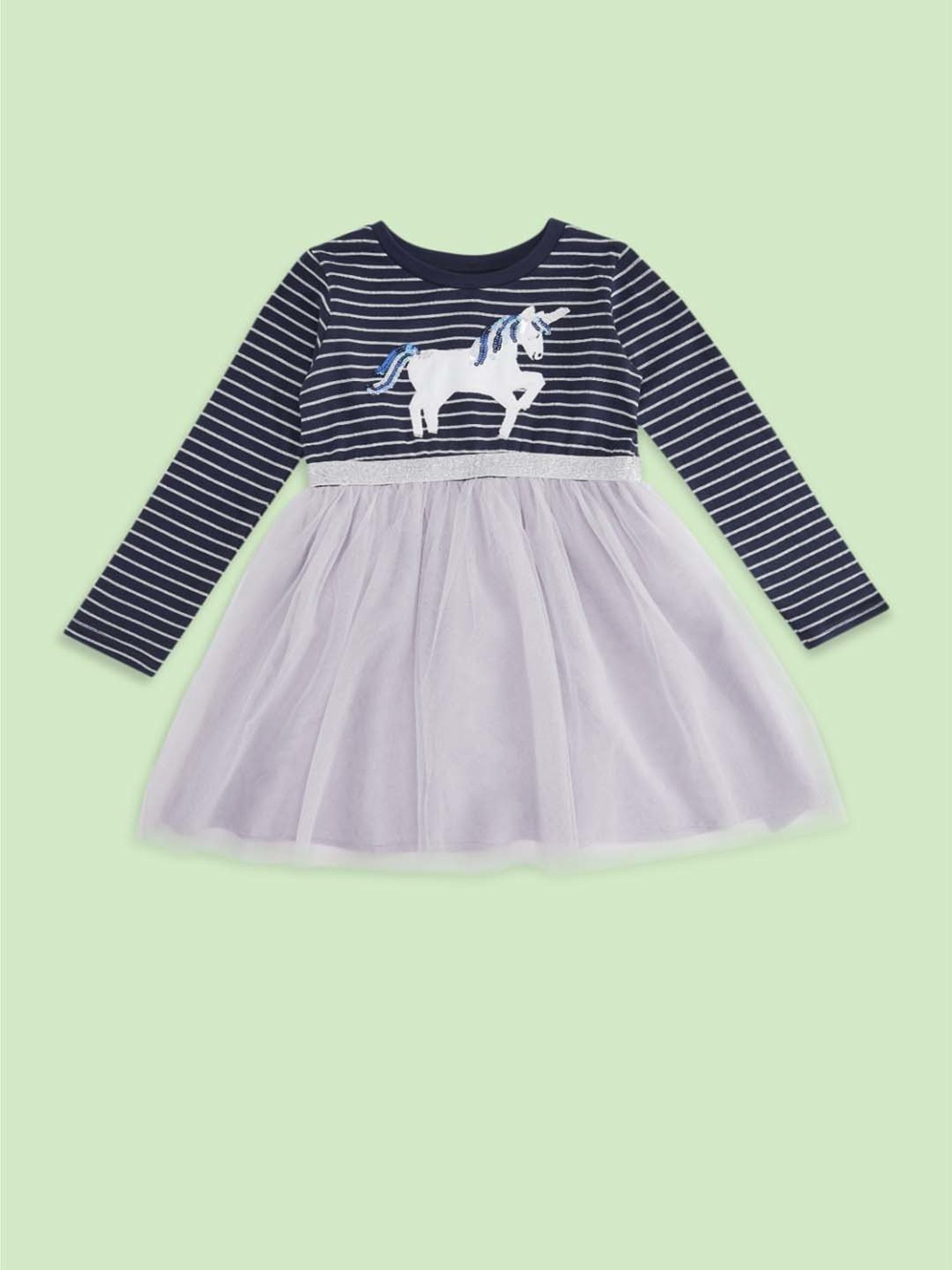 Pantaloons Junior Kids Navy & White Cotton Striped Full Sleeves Dress