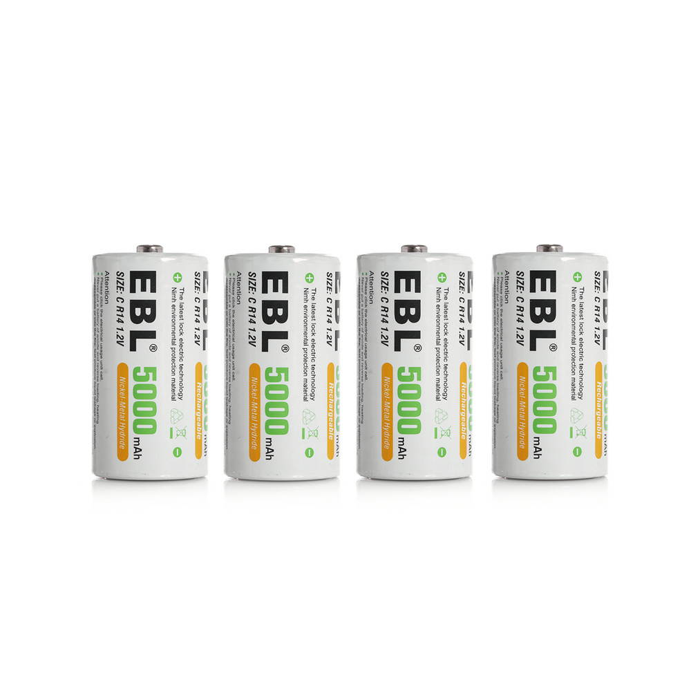 EBL 4 Pack Size C R14 Battery 1.2V 5000mAh Ni-MH Rechargeable Batteries