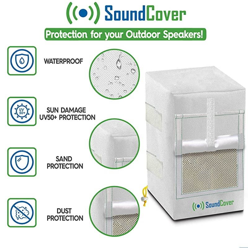 White Waterproof UV Protection Speaker Covers for Outdoor Speakers with Sound Option fit Polk Audio Atrium 5 Yamaha NSAW150 Herdio 55 Pyle 55 Speakers MAX Size H 104 X W 67 X D 83